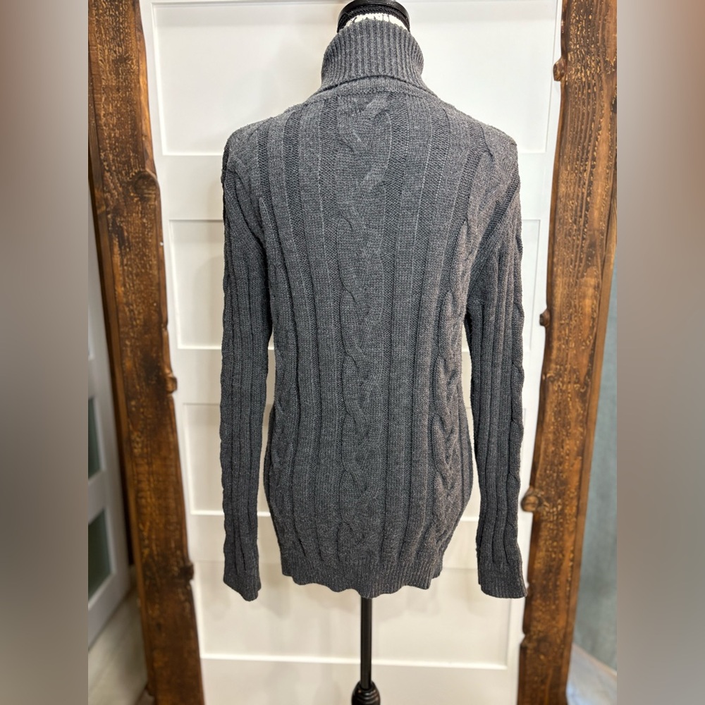 Paul Jones Gray Cable Knit Turtleneck Sweater Pullover Size L